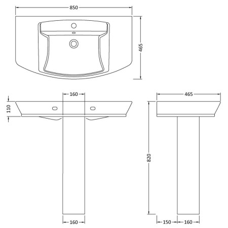 CCL004 Hudson Reed Maya 850mm Basin & Full Pedestal (3)