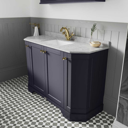 Hudson Reed Old London 1200mm Twilight Blue Angled Unit with 1TH Grey Marble Top Lifestyle