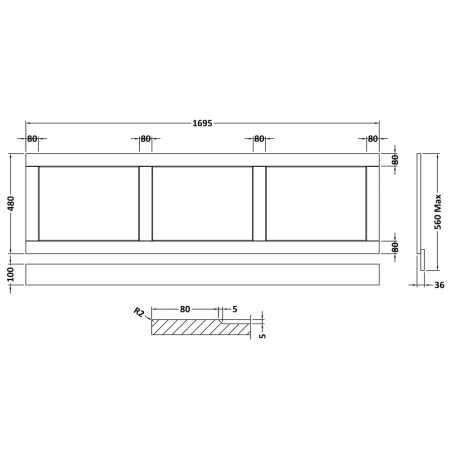 LOP405 Hudson Reed Old London 1700mm Front Bath Panel Timeless Sand Line Drawing