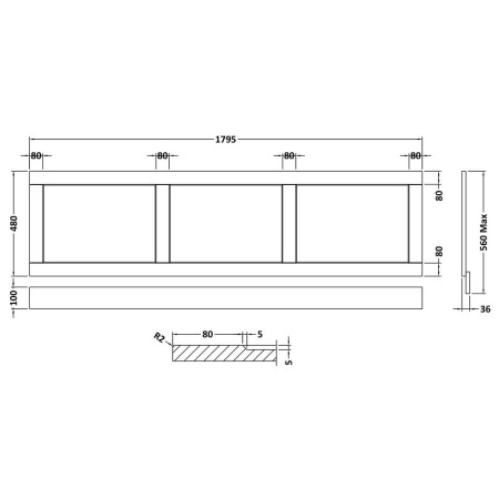 LOP407 Hudson Reed Old London 1800mm Front Bath Panel Timeless Sand Line Drawing