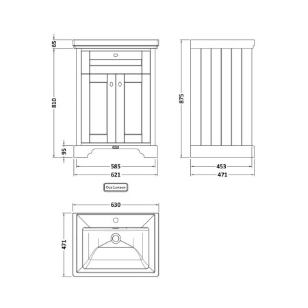 LOF304 Hudson Reed Old London 1TH 600mm Twilight Blue Vanity Unit and Fireclay Basin (2)