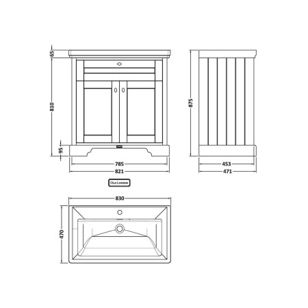 LOF306 Hudson Reed Old London 1TH 800mm Twilight Blue Vanity Unit and Fireclay Basin (2)