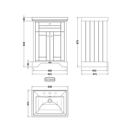 LOF234 Hudson Reed Old London 3TH 600mm Storm Grey Vanity Unit and Fireclay Basin (2)