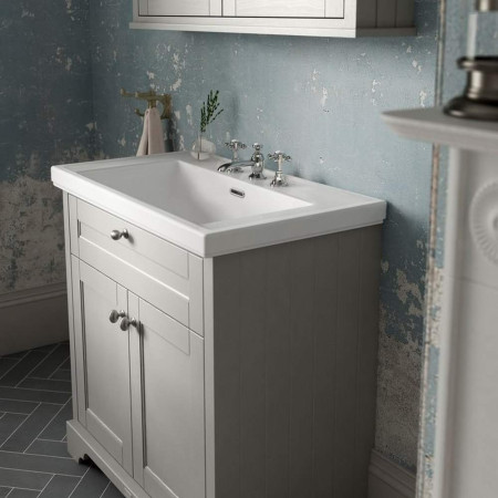 LOF436 Hudson Reed Old London 3TH 800mm Timeless Sand Vanity Unit and Fireclay Basin (2)