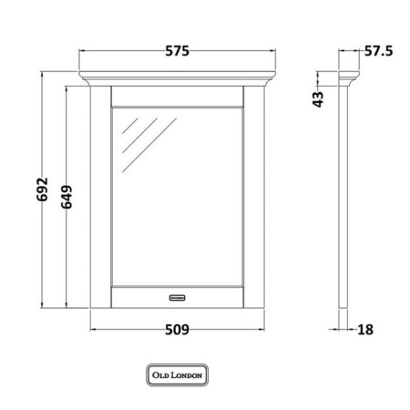 LON213 Hudson Reed Old London 600mm Flat Mirror Storm Grey Line Drawing
