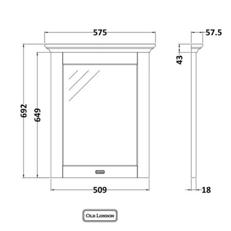 LON413 Hudson Reed Old London 600mm Flat Mirror Timeless Sand Line Drawing