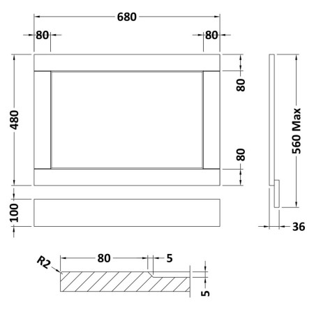 LOP811 Hudson Reed Old London 700mm End Bath Panel Hunter Green Line Drawing