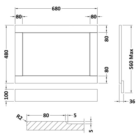 LOP211 Hudson Reed Old London 700mm End Bath Panel Storm Grey Line Drawing