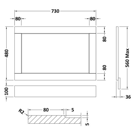 LOP212 Hudson Reed Old London 750mm End Bath Panel Storm Grey Line Drawing