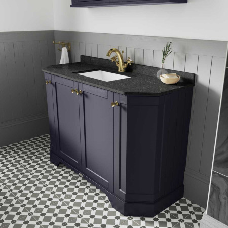 Hudson Reed Old London 1000mm Angled Unit with Blackl Marble Top and 1TH Basin in Twilight Blue with Brushed Brass Basin Mixer