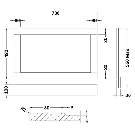 LOP813 Hudson Reed Old London 800mm End Bath Panel Hunter Green Line Drawing