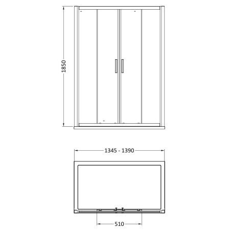 AQSLD14 Hudson Reed Pacific 1400mm Double Sliding Shower Door Line Drawing