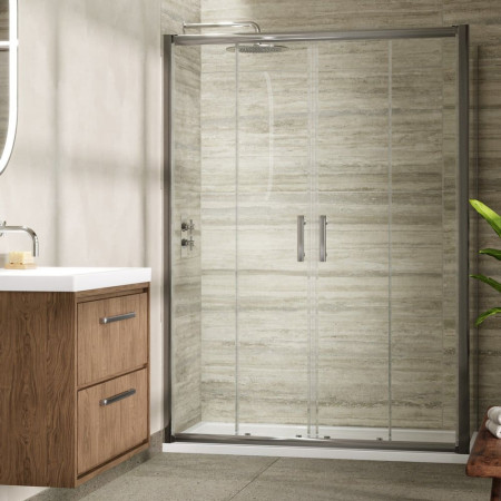 AQSLD14 Hudson Reed Pacific 1400mm Double Sliding Shower Door with a Side Panel