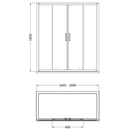 AQSLD17 Hudson Reed Pacific 1700mm Double Sliding Shower Door Line Drawing
