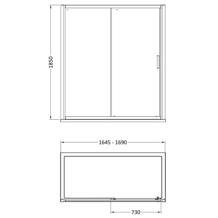AQSL17 Hudson Reed Pacific 1700mm Single Sliding Shower Door Line Drawing