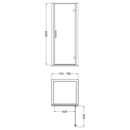 AQHD80 Hudson Reed Pacific 800mm Hinged Shower Door Line Drawing