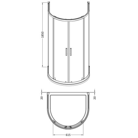AQUD2 Hudson Reed Pacific D Shape 1050 x 925mm Shower Enclosure Line Drawing