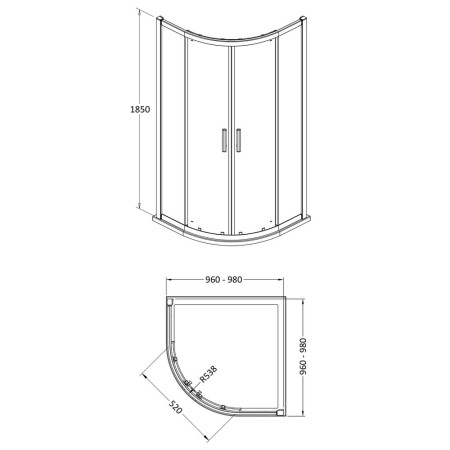 AQU10 Hudson Reed Pacific Quadrant 1000mm Shower Enclosure Line Drawing