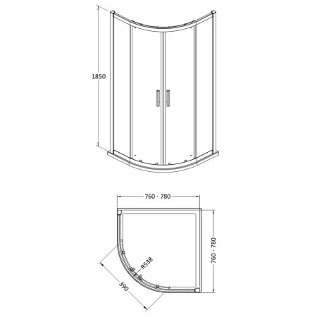 AQU8 Hudson Reed Pacific Quadrant 800mm Shower Enclosure Line Drawing