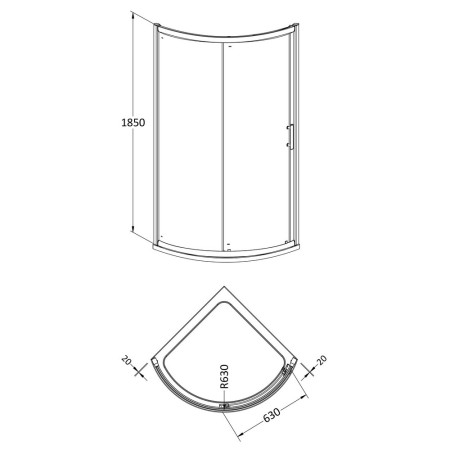AQSE1 Hudson Reed Pacific Single Entry 860mm Shower Enclosure Line Drawing
