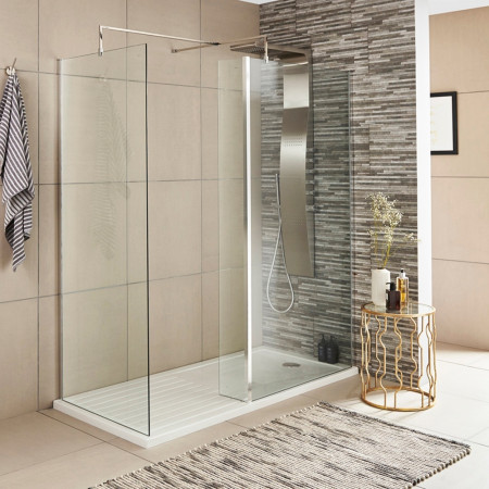 WRSB250 Hudson Reed Polished Chrome 215mm Wetroom Return Screen Lifestyle