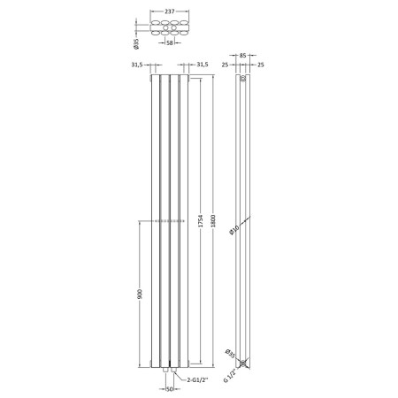 HRE007 Hudson Reed Revive Compact White 1800 x 237mm Double Panel Radiator (2)