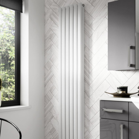 HL326 Hudson Reed Revive Double Panel Vertical Radiator 1800 x 354mm White Lifestyle