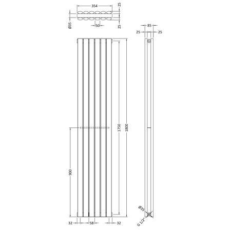 HL326 Hudson Reed Revive Double Panel Vertical Radiator 1800 x 354mm White (2)