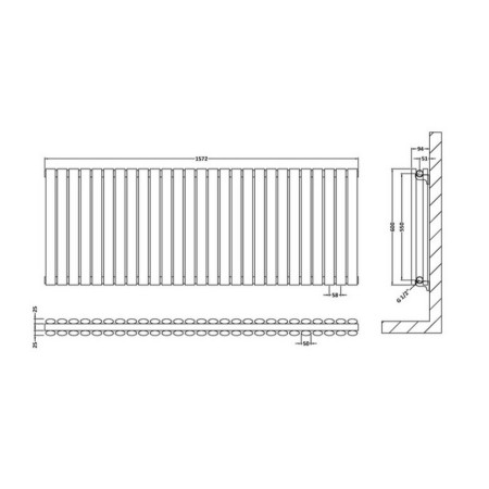 HLA42D Hudson Reed Revive Horizontal Anthracite 600 x 1572mm Double Panel Radiator (2)