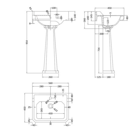 CCR030 Hudson Reed Richmond 560mm Comfort Height 1TH Basin & Pedestal (2)