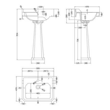 CCR027 Hudson Reed Richmond 600mm Comfort Height 1TH Basin & Pedestal (2)