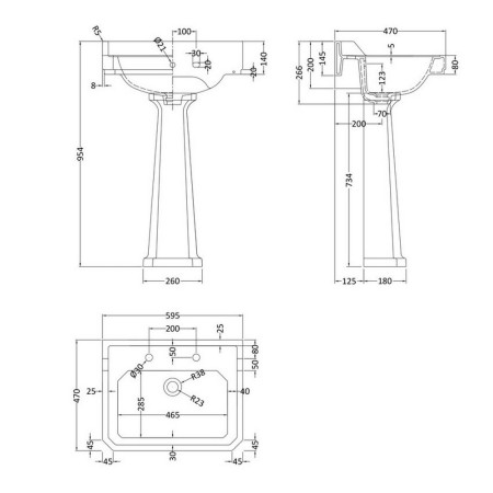 CCR026 Hudson Reed Richmond 600mm Comfort Height 2TH Basin & Pedestal (2)
