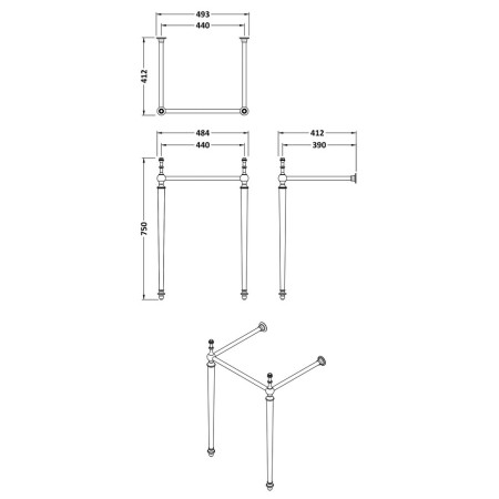 NLA002 Hudson Reed Richmond Luxury Washstand and Basin Line Drawing