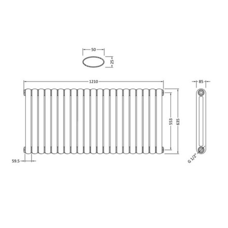 HSA007 Hudson Reed Salvia Double Panel Radiator 635 x 1223mm Anthracite Dimensions