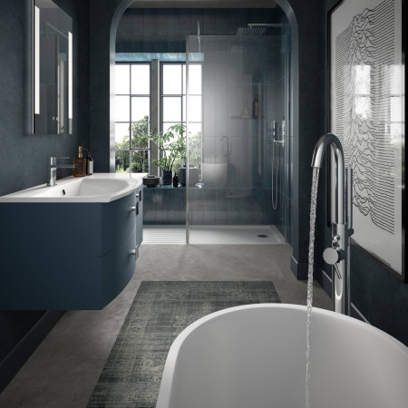 SAR302L Hudson Reed Sarenna 1000mm Wall Hung Cabinet & Basin Mineral Blue Left Hand Lifestyle