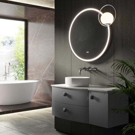 SAR203L Hudson Reed Sarenna 1000mm Wall Hung LH Dove Grey Vanity Unit and White Marble Top Bathroom Setting