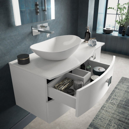 SAR103L Hudson Reed Sarenna 1000mm Wall Hung Left Handed Vanity Unit with White Marble Top Lifestyle