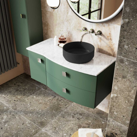 SAR803R Hudson Reed Sarenna 1000mm Wall Hung RH Hunter Green Vanity Unit and White Marble Top Lifestyle