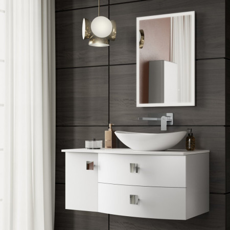 SAR103R Hudson Reed Sarenna 1000mm Wall Hung RH Moon White Vanity Unit and White Marble Top Lifestyle