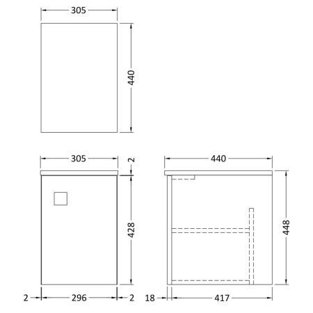 SAR260 Hudson Reed Sarenna 300mm Dove Grey Wall Hung Side Unit Line Drawing