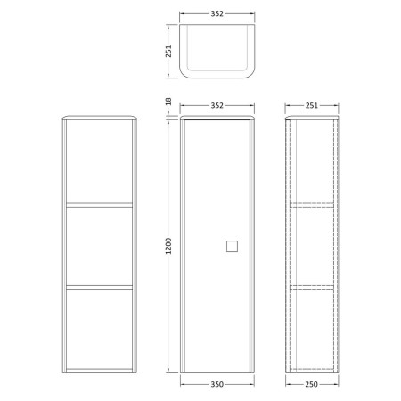 SAR362 Hudson Reed Sarenna 350mm Wall Hung Tall Unit in Mineral Blue Line Drawing