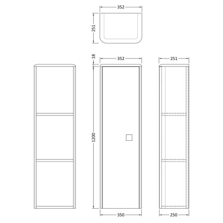 SAR162 Hudson Reed Sarenna 350mm Wall Hung Tall Unit in Moon White Line Drawing