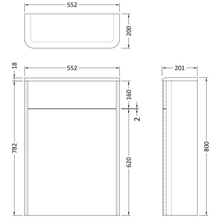 SAR841 Hudson Reed Sarenna 550mm Hunter Green WC Unit Line Drawing