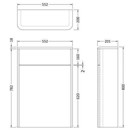 SAR241 Hudson Reed Sarenna 550mm WC Unit Dove Grey Line Drawing