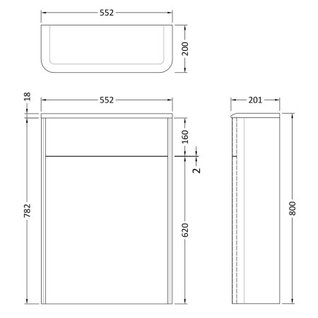 SAR341 Hudson Reed Sarenna 550mm WC Unit Mineral Blue Line Drawing