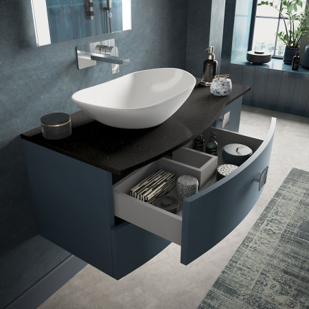 Hudson Reed Sarenna Wall Hung Countertop Vanity Unit Mineral Blue - 1000mm with Black Marble Top Left Hand