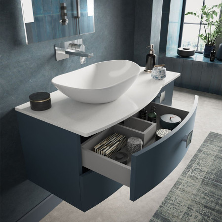 Hudson Reed Sarenna Wall Hung Countertop Vanity Unit Mineral Blue - 1000mm with Grey Marble Top Right Hand