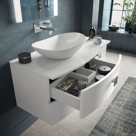 Hudson Reed Sarenna Wall Hung Countertop Vanity Unit Moon White - 1000mm with White Marble Top Left Hand AR103L life