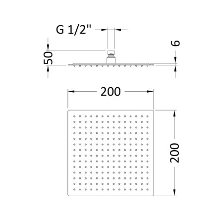 A3088 Hudson Reed Slim Stainless Steel Square Fixed Head Line Drawing