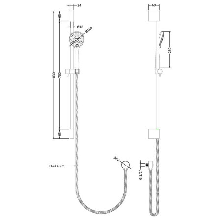 A3041 Hudson Reed Slimline Slide Rail kit with Multi Function Head (2)